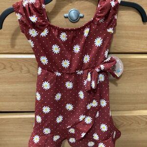 Brand New Dark Red with Daisies Little Girl Dress